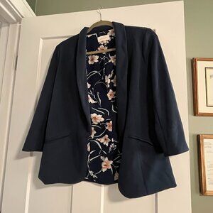 Skies Are Blue Navy Blue Open Front Blazer - Size M